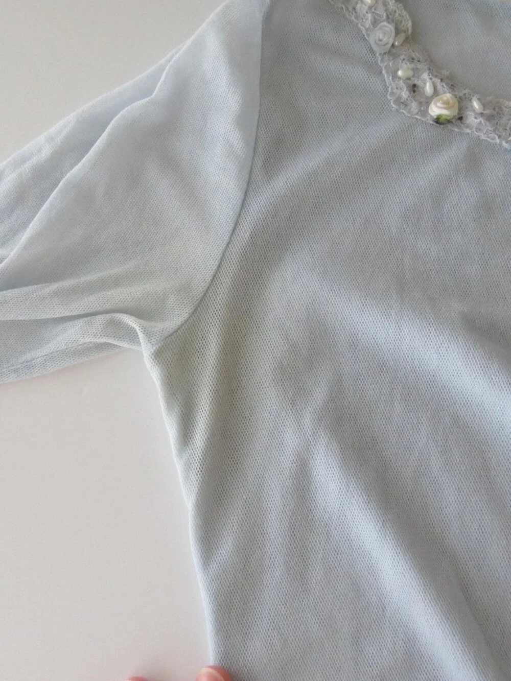Vintage Italian Daniel & Mayer Top, Beaded Powder Blue Mesh Cami, Made in Italy